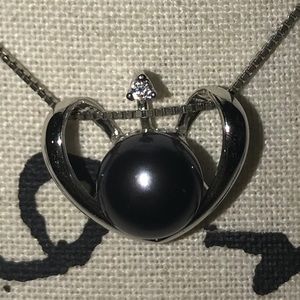 Black Pearl Heart Necklace 925 Silver Chain